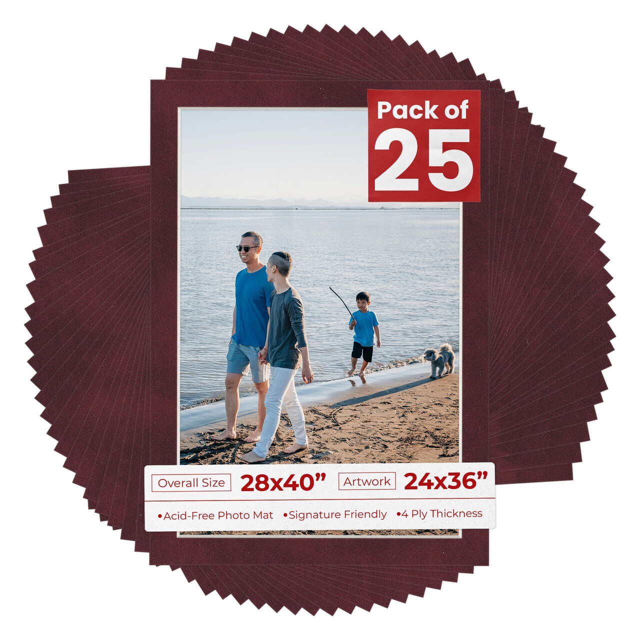 Dark Red Suede Mat Board for 28x40 Frames - Fits 24x36 Photos